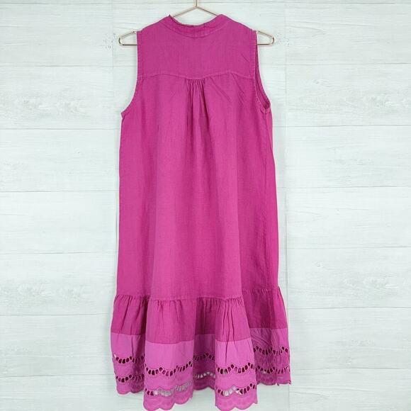 Rosemarine Linen Midi Dress Size S Pink Pintuck Lace Hem Beach Cottage Italy - Picture 4 of 11